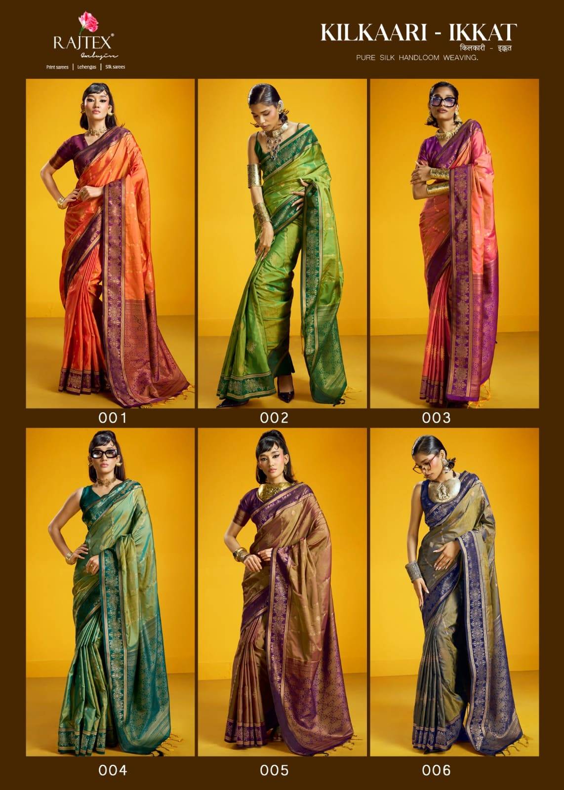 Kilkaari ikkat By Raj Tex 001 to 006 Series Indian Traditional Wear Collection Beautiful Stylish Fancy Colorful Party Wear & Occasional Wear Satin Crepe Sarees At Wholesale Price